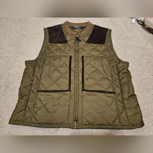 Polo Ralph Lauren Large Brown Quilted Vest Jacket RRL Leather Hunting Suede VTG.